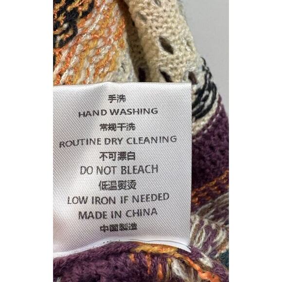 Knit Mix Boho Fringe Oversized Cardigan Sweater L - Picture 5 of 6